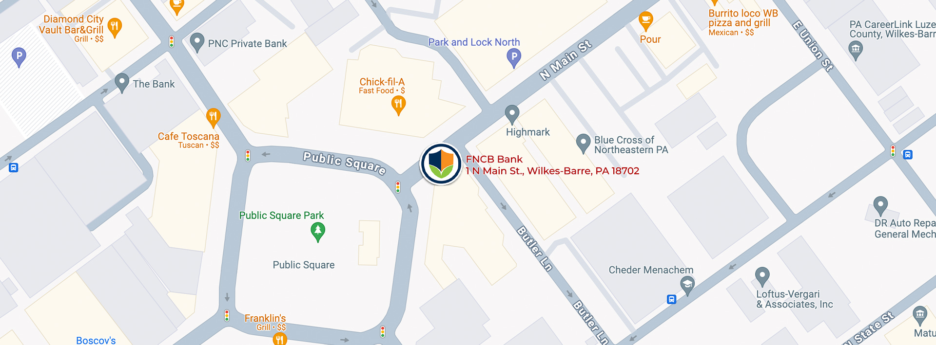 Bank in Wilkes-Barre with FNCB - MAP